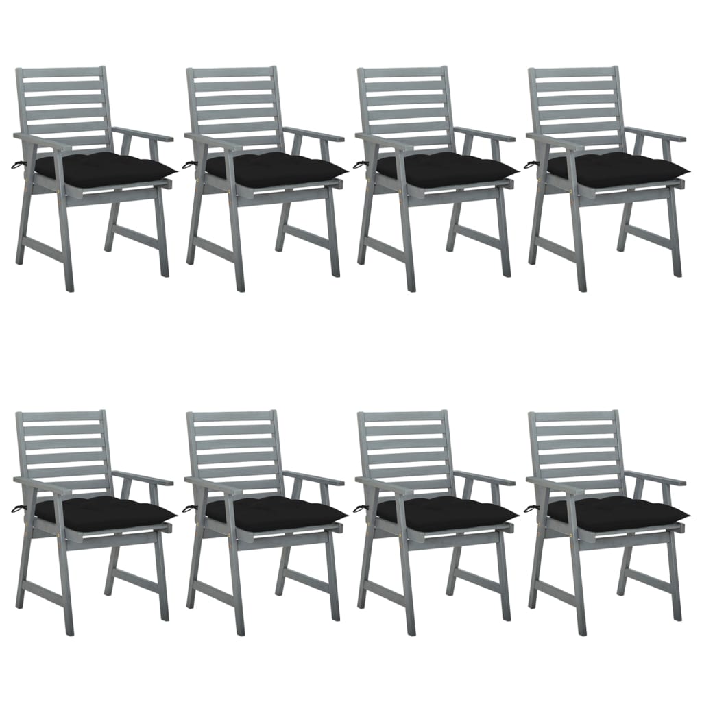 Chaises à dîner d'extérieur 8 pcs avec coussins Acacia massif
