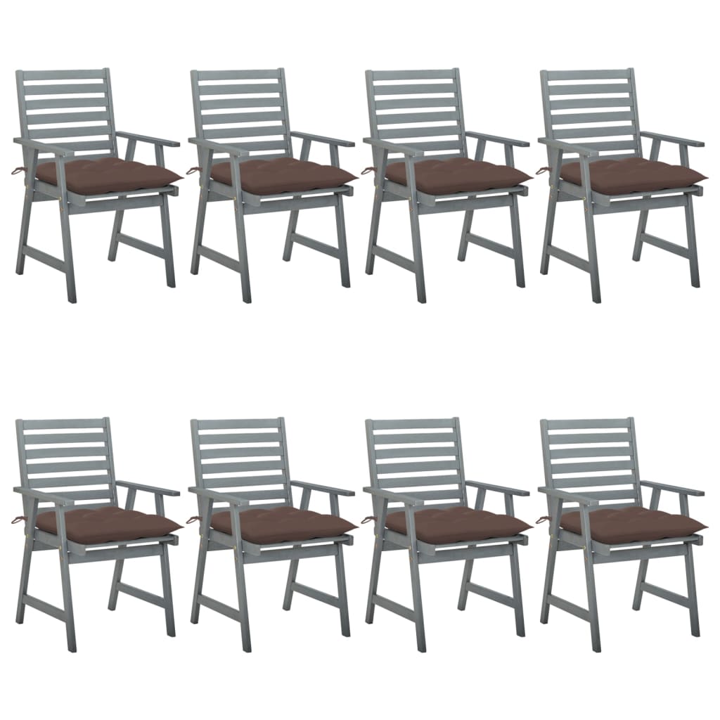 Chaises à dîner d'extérieur 8 pcs avec coussins Acacia massif