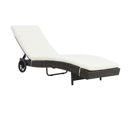 vidaXL Șezlonguri cu roți și perne, 2 buc., maro, poliratan