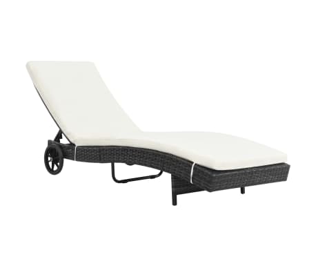 vidaXL Chaises longues lot de 2 avec roues et coussins R&eacute;sine tress&eacute;e