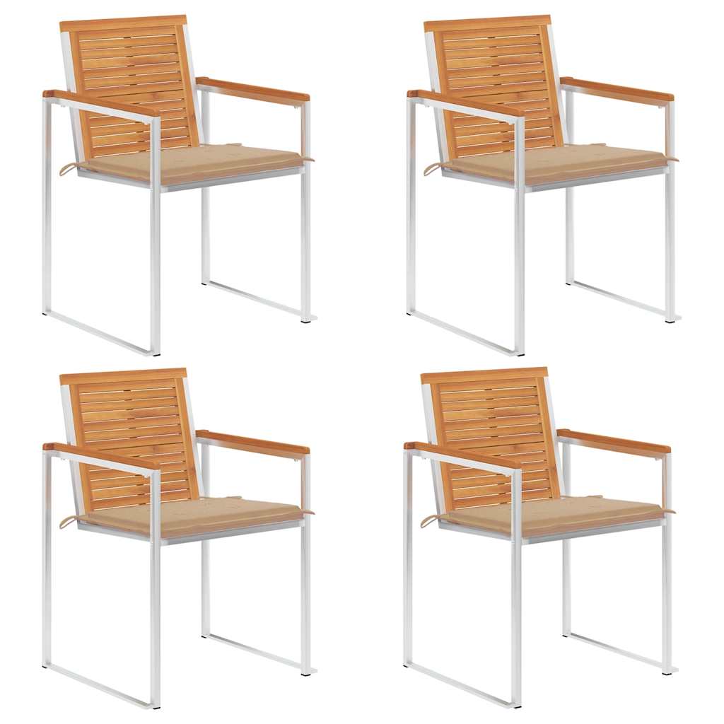 Chaises de jardin 4 pcs avec coussins Bois d'acacia massif