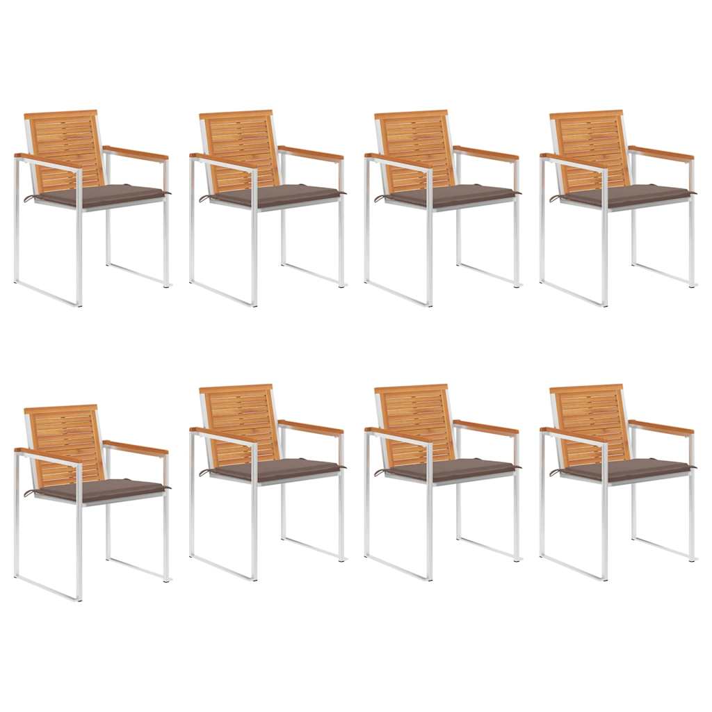 vidaXL Cadeiras de jardim 8 pcs c/ almofadões madeira de acácia maciça