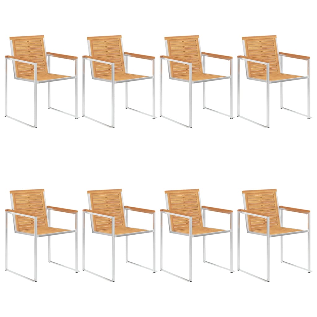 vidaXL 8 Stk. Gartenstühle Massivholz Teak und Edelstahl