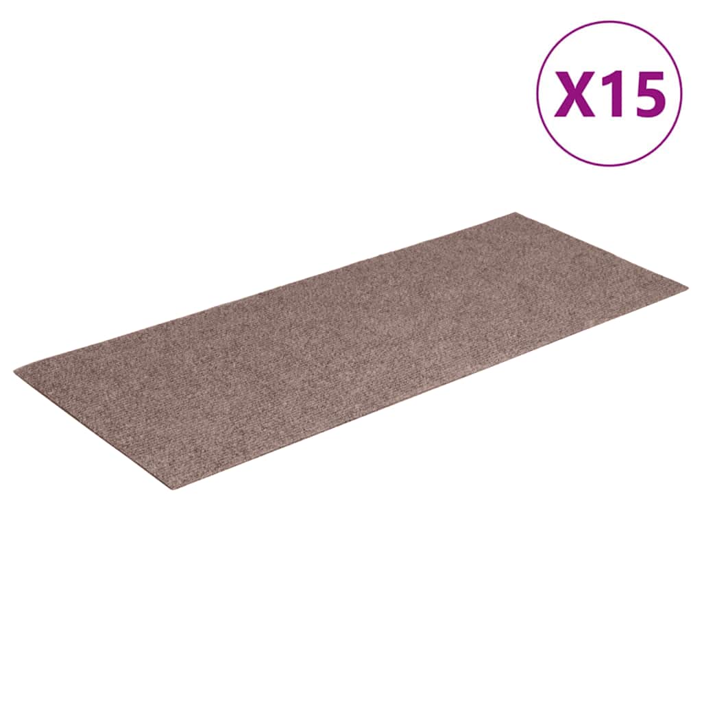 vidaXL Schodové rohože samolepicí 15 ks 60 x 25 cm světle hnědé obdélníkové