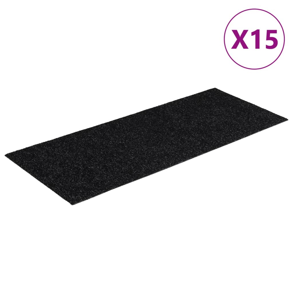 vidaXL Samolepící nášlapy na schody obdélníkové 15 ks 60 x 25 cm černé