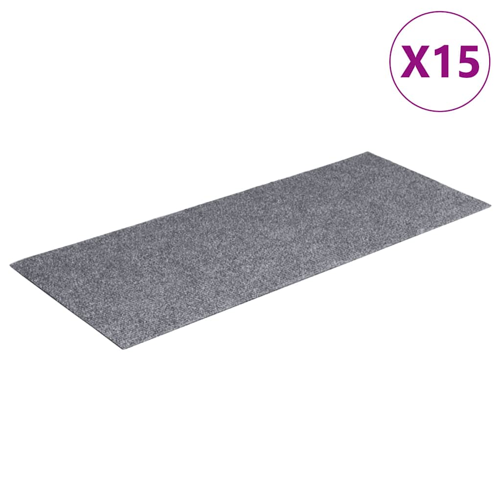 vidaXL Schodové rohože samolepicí 15 ks 60 x 25 cm světle šedé obdélníkové