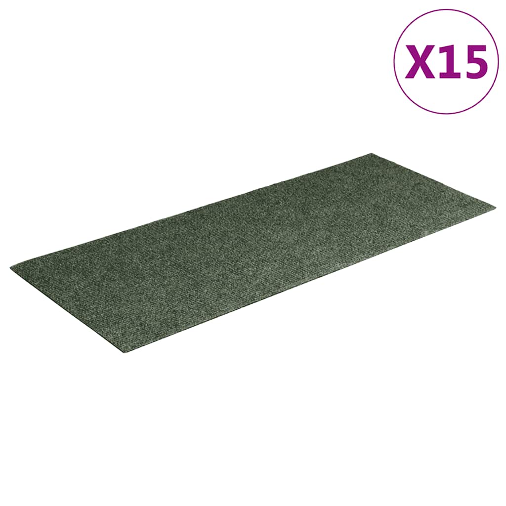 vidaXL Schodové rohože samolepicí 15 ks 60 x 25 cm zelené obdélníkové