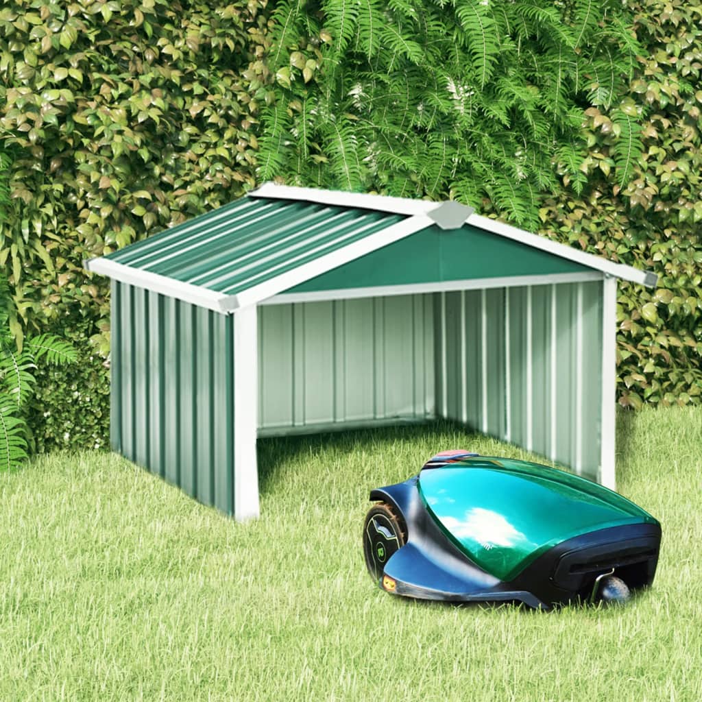 Metalinis sodo roboto vejapjovės garažas, žalias, 92x97x63cm, plienas