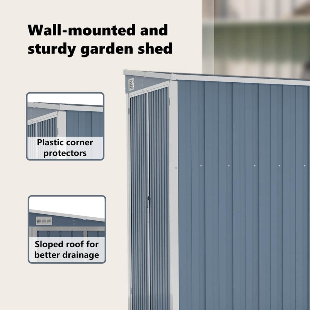 Storage Shed Wall-mounted Garden Shed for Backyard Galvanized Steel vidaXL - Picture 58 of 60
