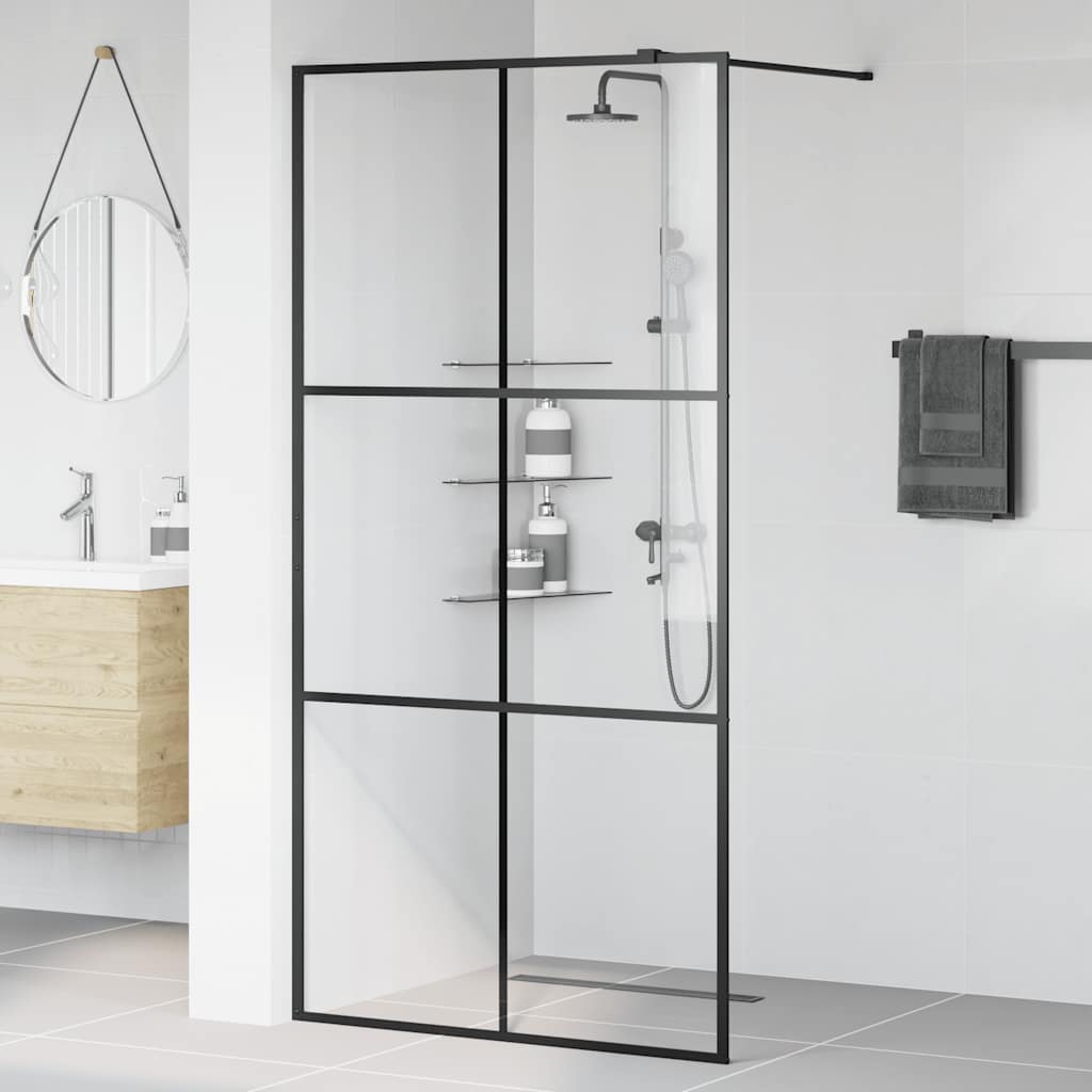 vidaXL Walk-in suihkun seinäke kirkas ESG-lasi 100x195 cm musta