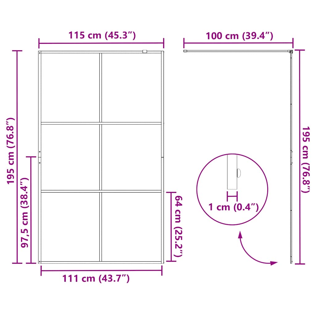dušas siena, caurspīdīgs ESG stikls, 115x195 cm, melna