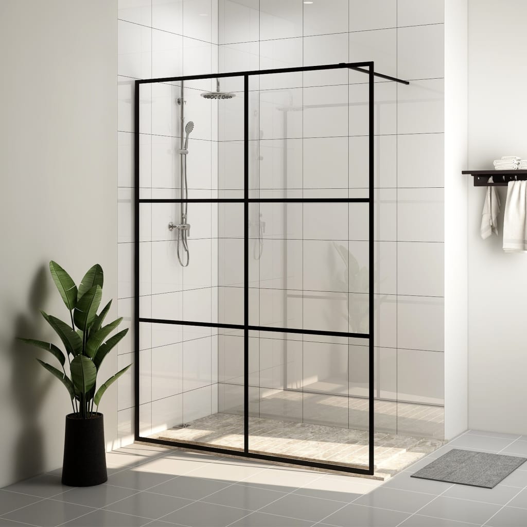 vidaXL Zástěna do průchozí sprchy čiré ESG sklo 140 x 195 cm černá