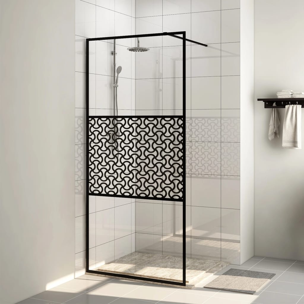 vidaXL Paravan de duș walk-in negru 90×195 cm sticlă ESG transparentă 90x195