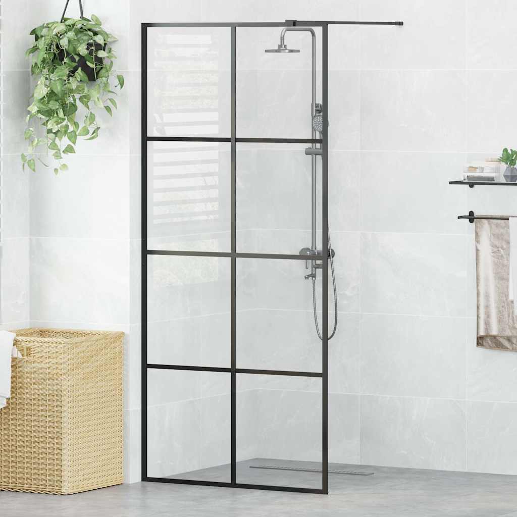 vidaXL Paravan de duș walk-in negru 90x195 cm sticlă ESG transparentă