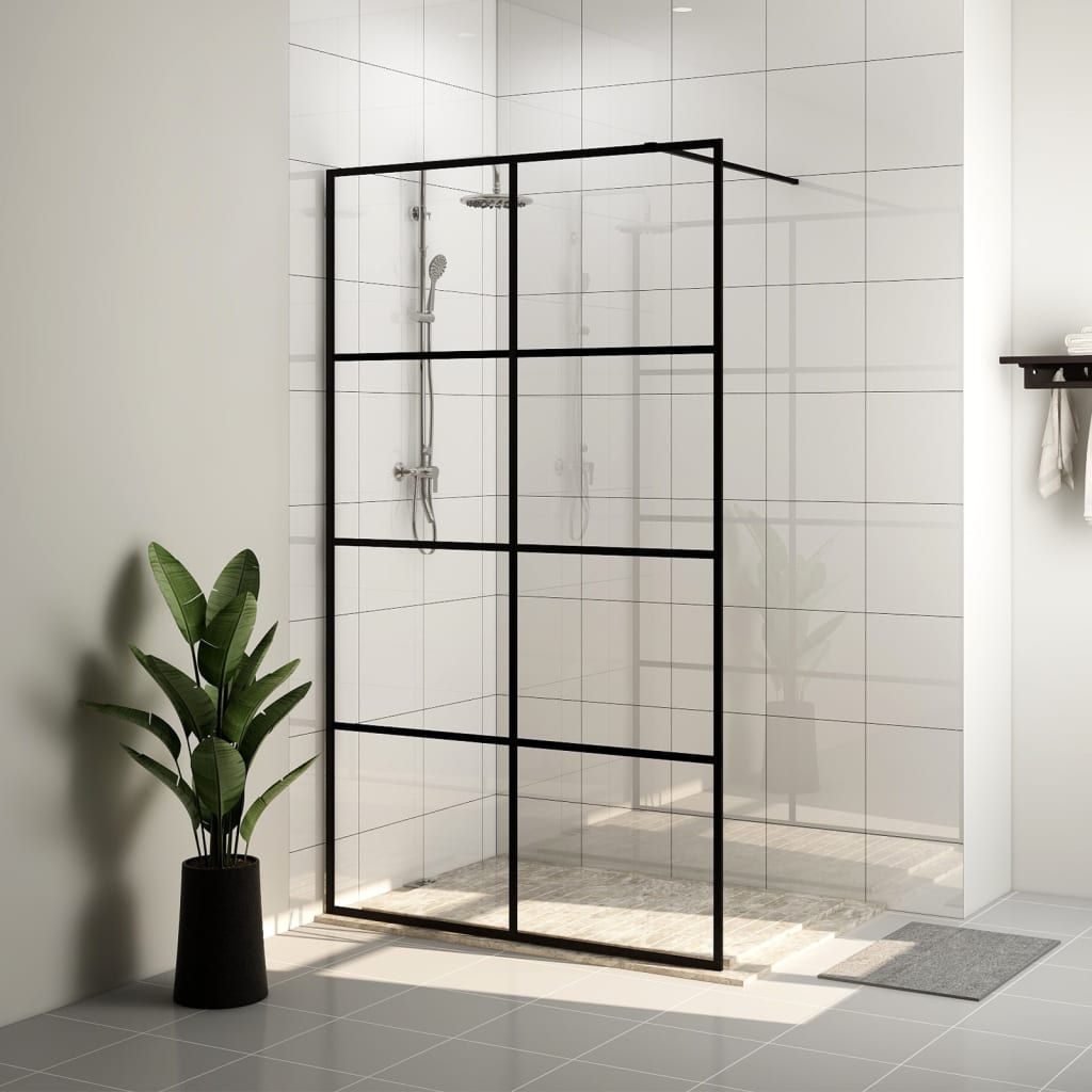 vidaXL Paravan de duș walk-in negru 115x195 cm sticlă ESG transparentă