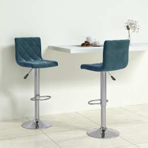 Barski stolčki 2 kosa moder žamet