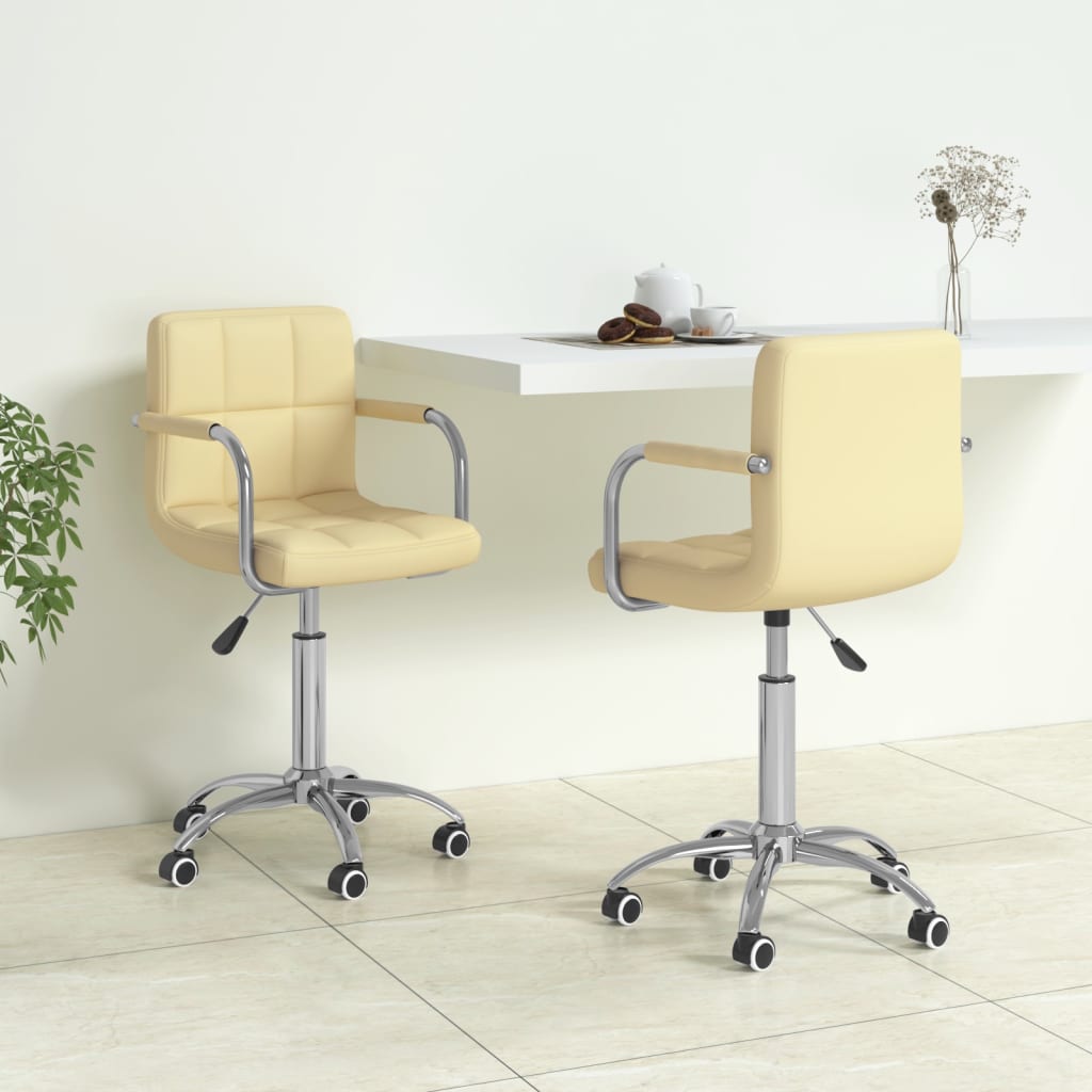 vida XL Esszimmerstühle 2 Stk. Drehbar Creme Kunstleder