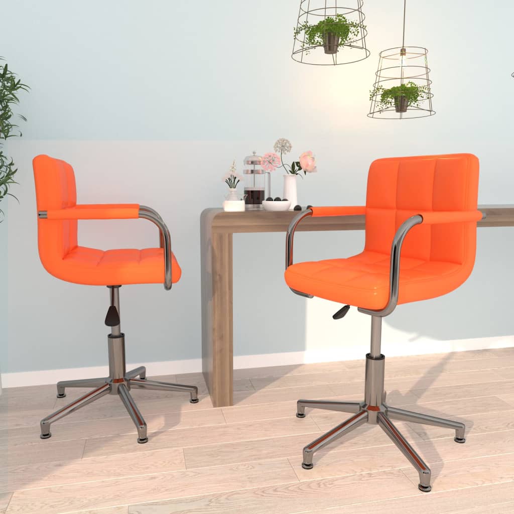 vidaXL Scaune de masă pivotante, 2 buc., portocaliu, piele ecologică vidaXL imagine noua 2022
