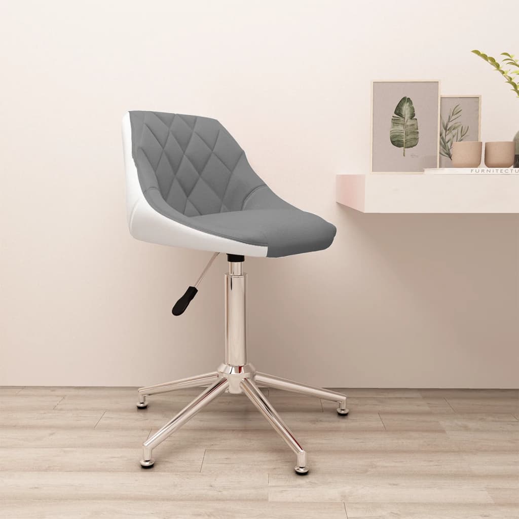 Chaise de bureau pivotante Gris et blanc Similicuir