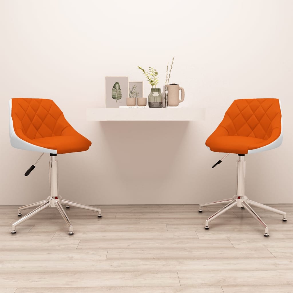 Esszimmerstühle 2 Stk. Drehbar Orange und Weiß Kunstleder-1