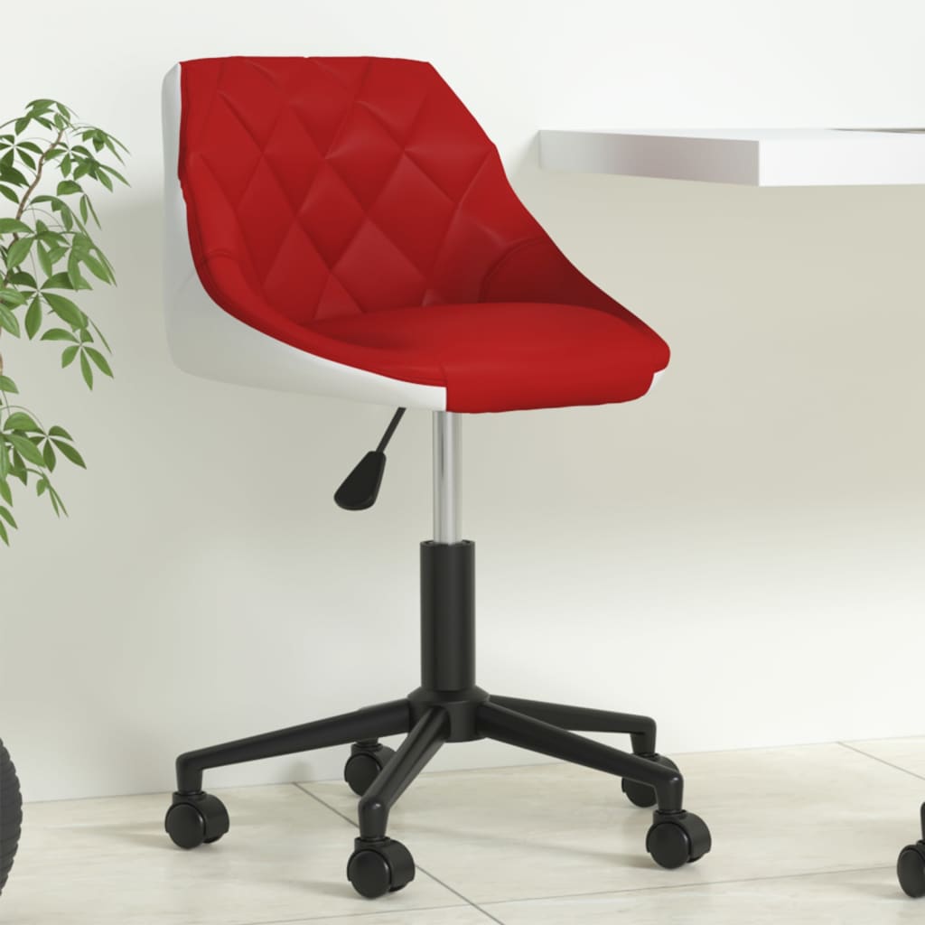 vidaXL Scaun de birou pivotant, roșu vin și alb, piele ecologică vidaXL imagine noua 2022