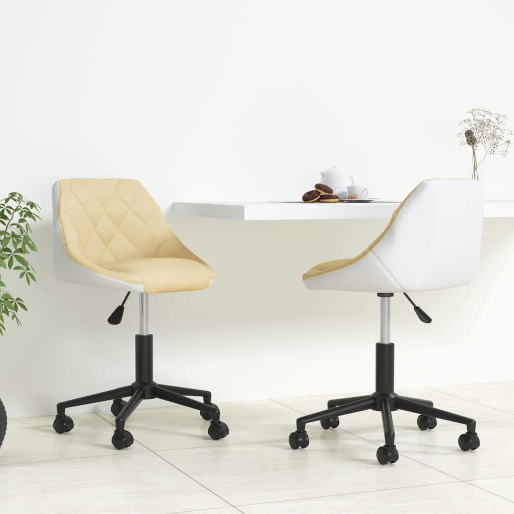 vidaXL Obrotowe krzesła stołowe, 2 szt., kremowo-białe, ekoskóra