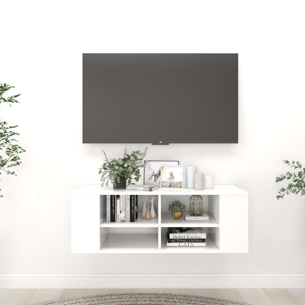 vidaXL Wisząca szafka pod TV, biała, 102x35x35 cm, płyta wiórowa