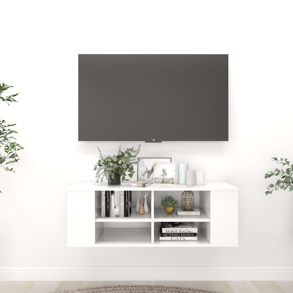 Nástěnná TV skříňka bílá vysoký lesk 102x35x35 cm dřevotříska