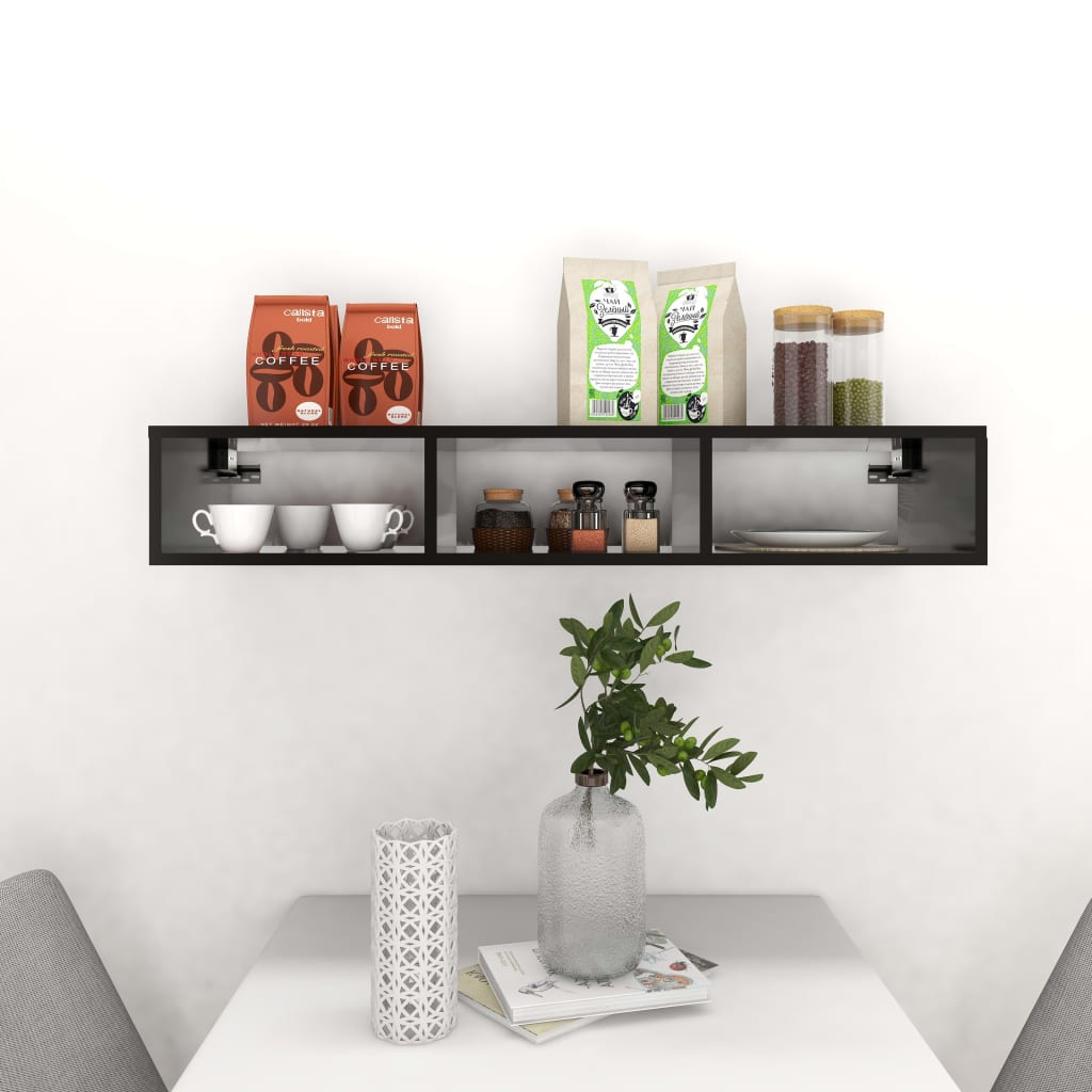 806248 vidaXL Wall Shelf Black 40.2"x12"x7" Chipboard