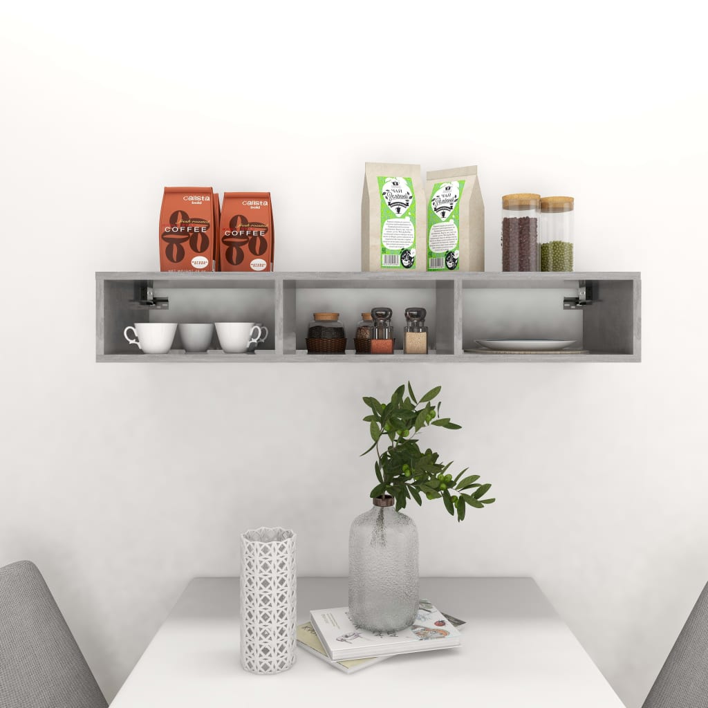 

vidaXL Wandschap 102x30x17 cm spaanplaat betongrijs