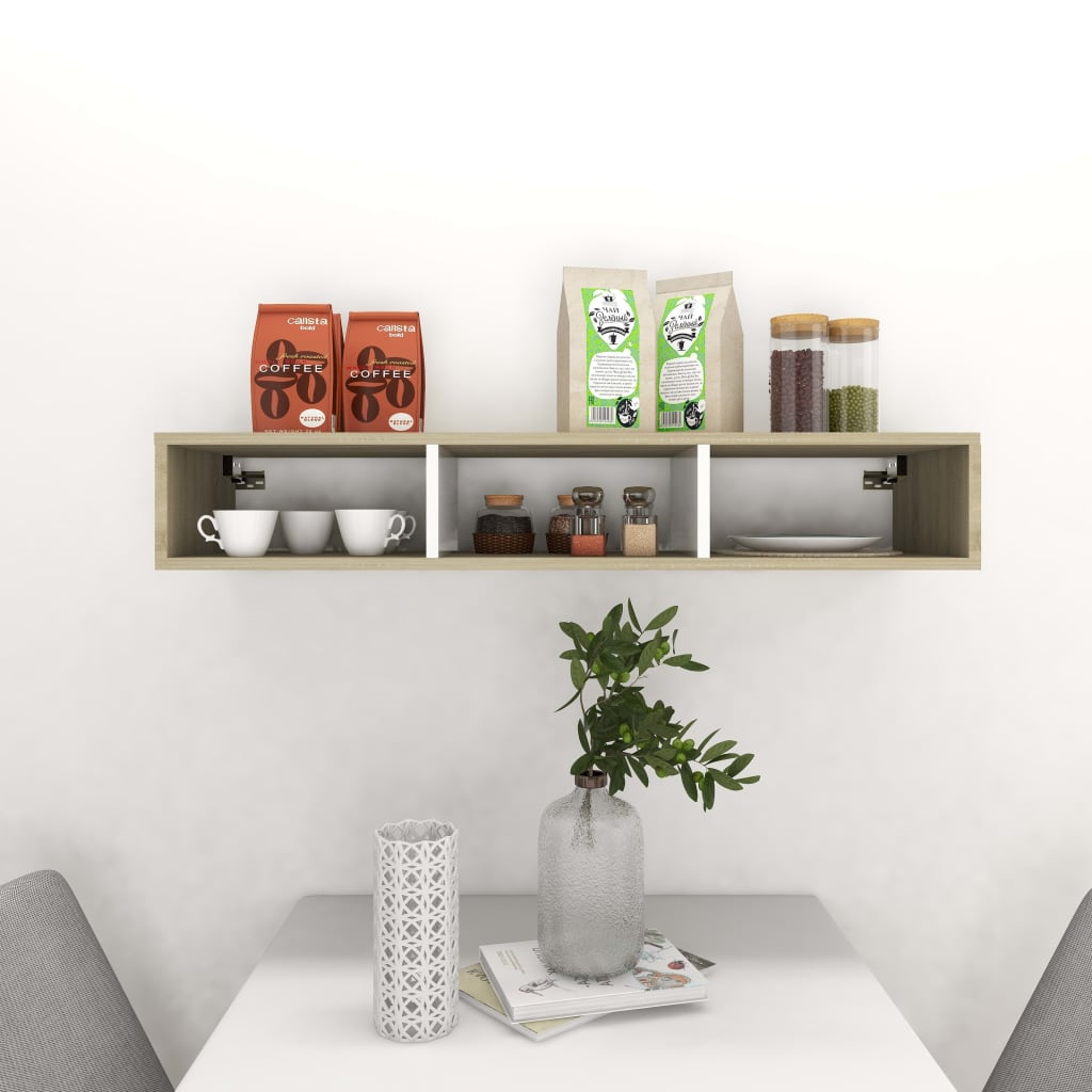 

vidaXL Wandschap 102x30x17 cm spaanplaat wit en sonoma eikenkleurig