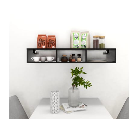 vidaXL Wall Shelf High Gloss Black 102x30x17 cm Engineered Wood