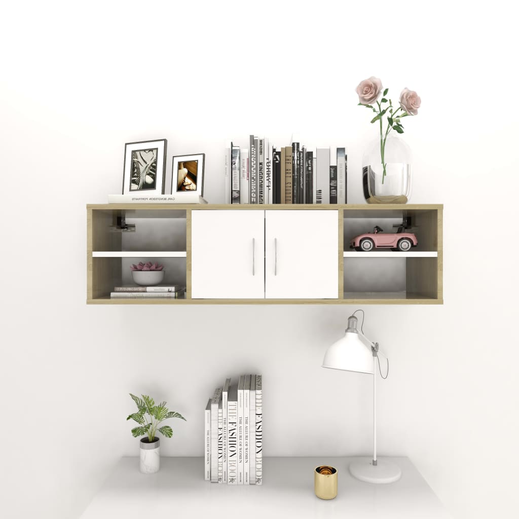 

vidaXL Wandschap 102x30x29 cm spaanplaat sonoma eikenkleurig en wit