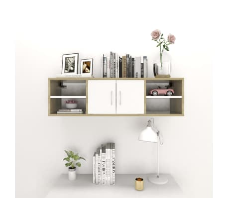 vidaXL Wall Shelf Sonoma Oak and White 40.2"x11.8"x11.4" Engineered Wood