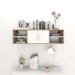 vidaXL Wall Shelf Sonoma Oak and White 40.2"x11.8"x11.4" Engineered Wood