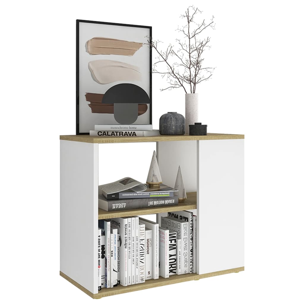 vidaXL Side Cabinet Sonoma Oak and White 23.6"x11.8"x19.7" Engineered Wood