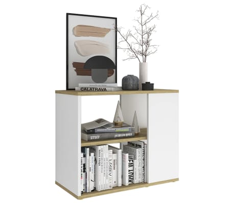 vidaXL Side Cabinet Sonoma Oak and White 23.6"x11.8"x19.7" Engineered Wood