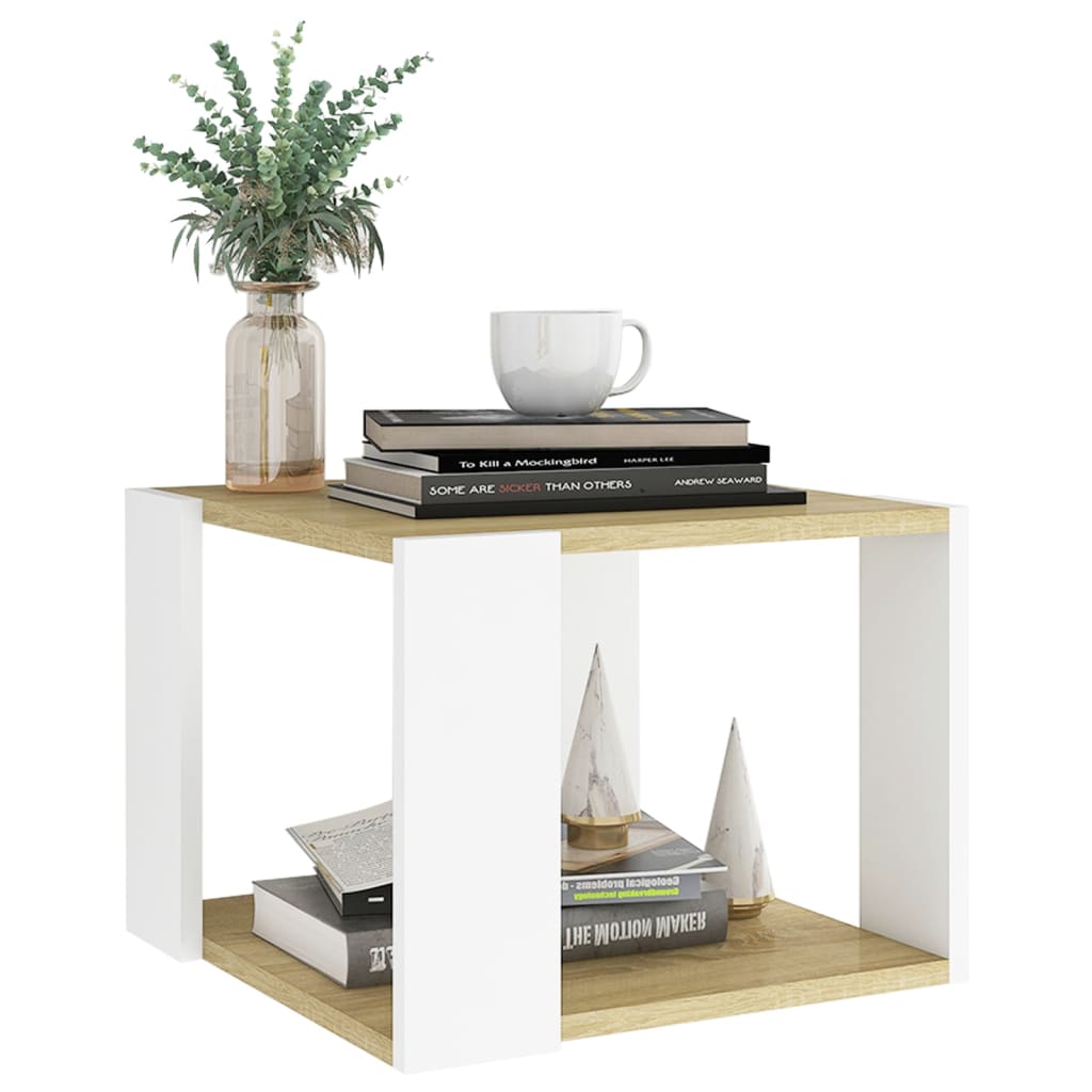 vidaXL Konferenčný stolík, biela+sonoma 40x40x30 cm, kompozitné drevo