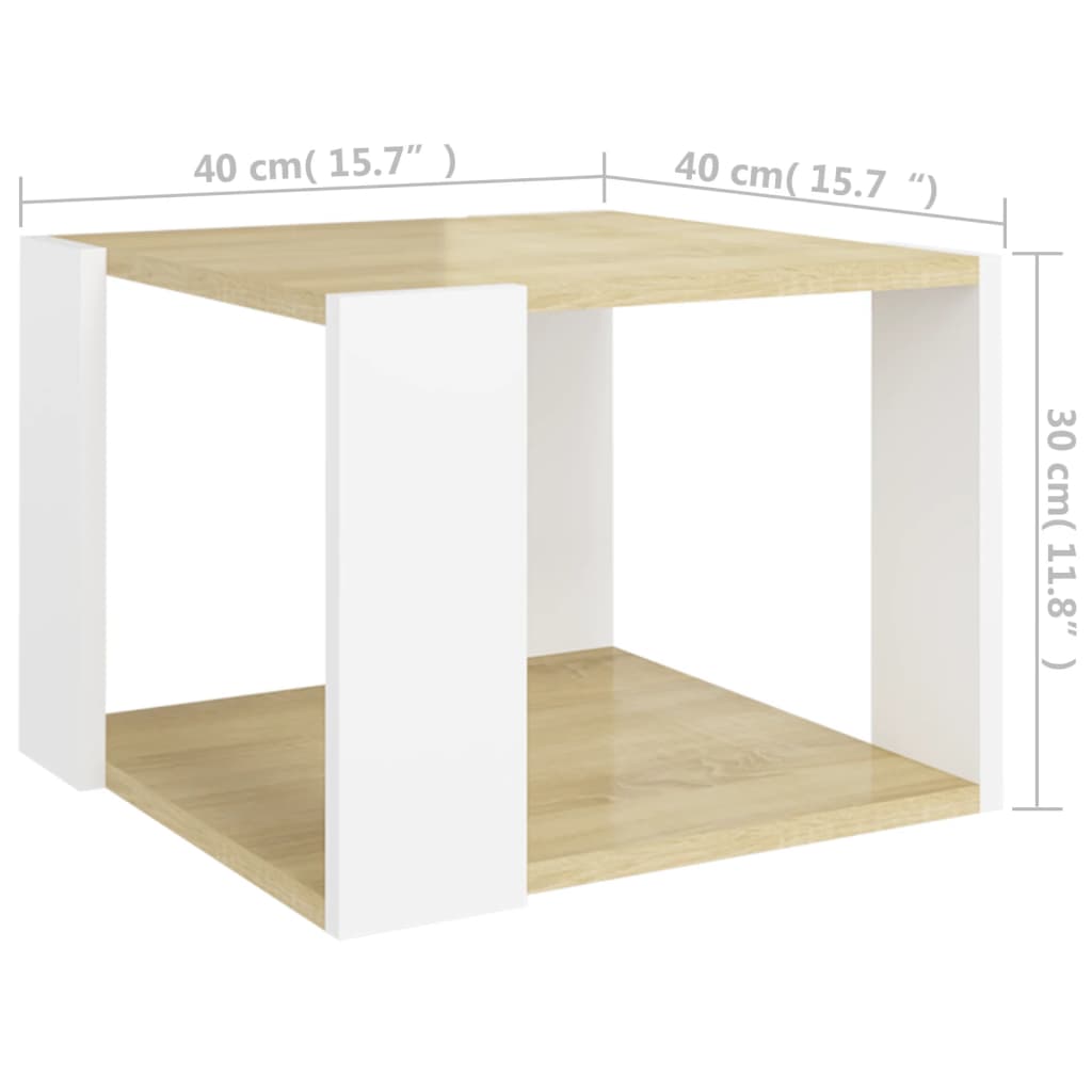 vidaXL Coffee Table Sonoma Oak and White 16"x16"x12" Chipboard