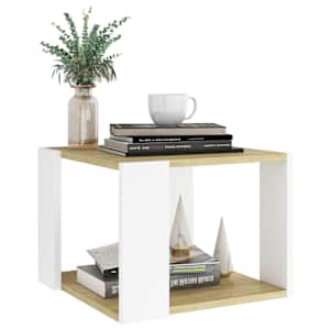 vidaXL Coffee Table Sonoma Oak and White 40x40x30 cm Engineered Wood