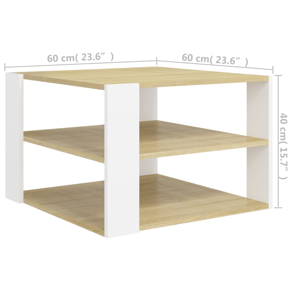 vidaXL Coffee Table Sonoma Oak and White 24"x24"x16" Chipboard