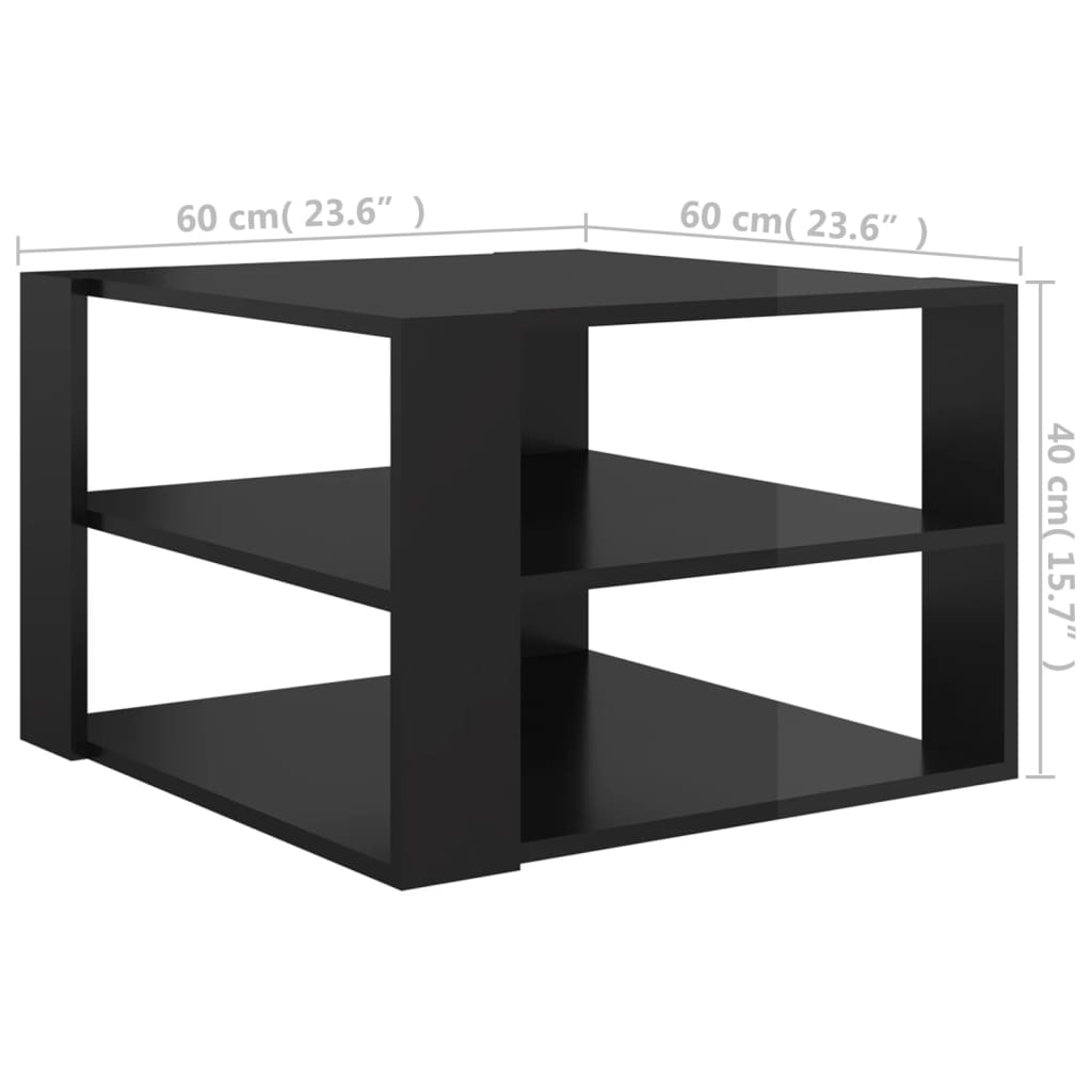 vidaXL Coffee Table High Gloss Black 24"x24"x16" Chipboard