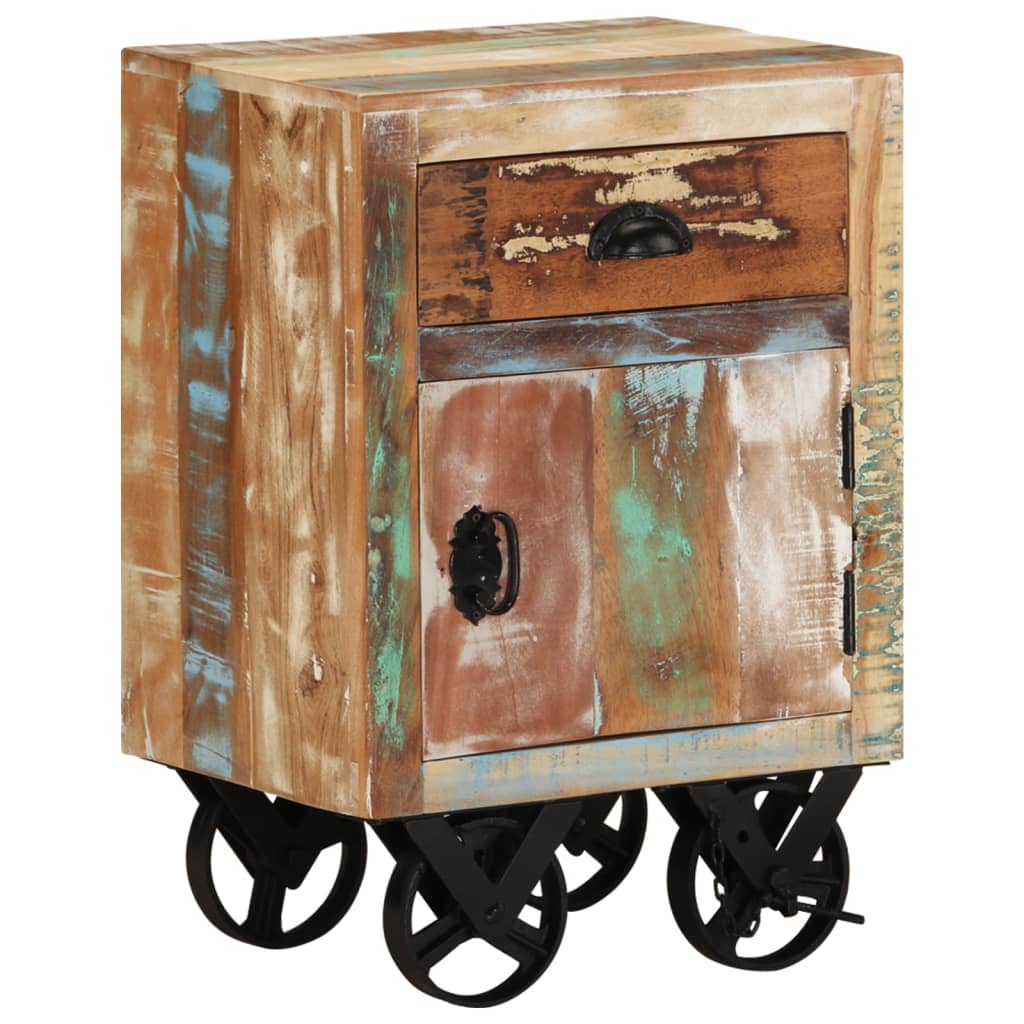 vidaXL Nachtkastje met wieltjes 40x30x57 massief gerecycled hout online kopen | vidaXL.be
