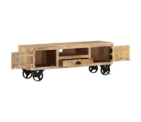 vidaXL TV-benk med hjul 110x30x37 cm grovt mangotre