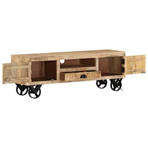 vidaXL TV-benk med hjul 110x30x37 cm grovt mangotre
