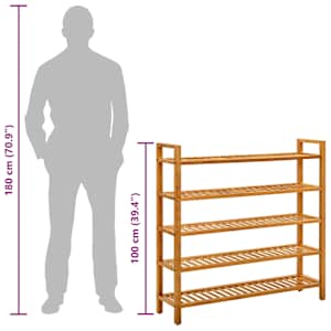 Botník s 5 policemi 100 x 27 x 100 cm masivní dubové dřevo - obrázek 7