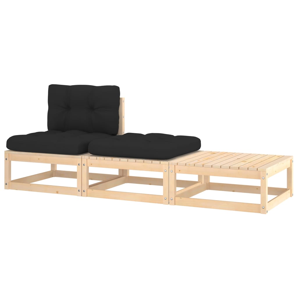 Set mobilier de gradina cu perne 2 piese negru lemn de pin