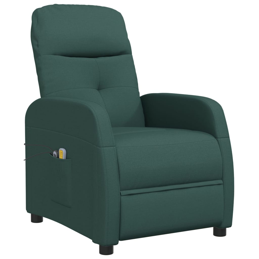 vidaXL Elektryczny fotel masujący, ciemnozielony, obity tkaniną