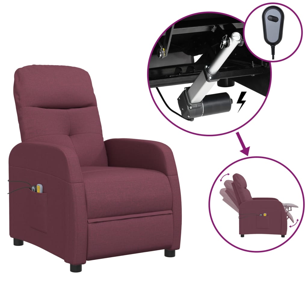 vidaXL Fotoliu de masaj rabatabil electric, violet, textil vidaXL imagine noua 2022