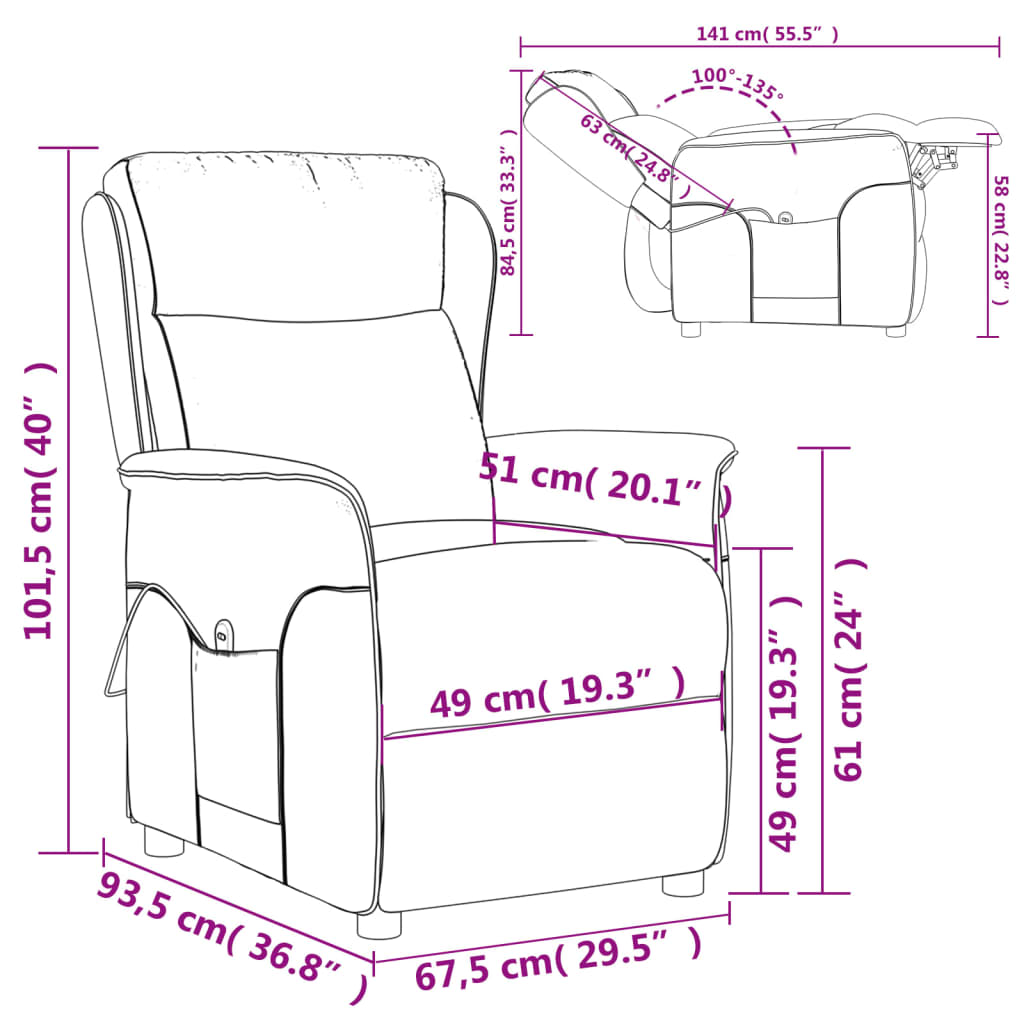 Krémszínű szövet elektromos dönthető fotel 